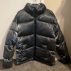Forever 21, Reflective Black/Charcoal Puffer Jacket. Size: Mens Large